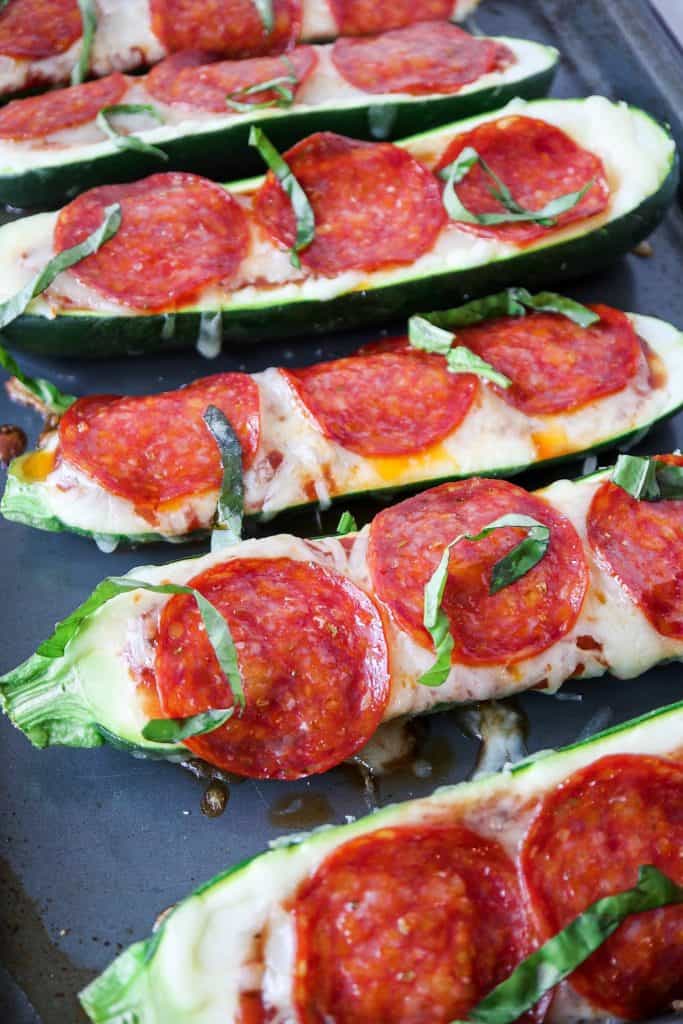 5 ingredient pepperoni zucchini pizzas