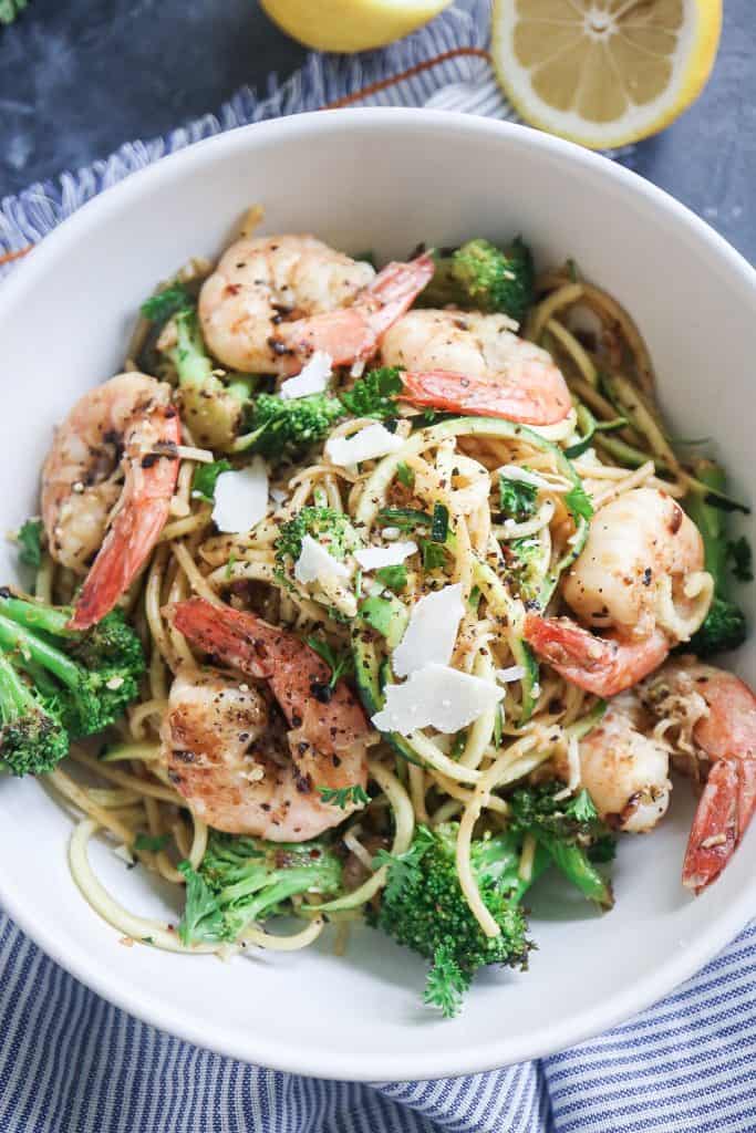 Spicy Shrimp Zucchini Noodle & Spaghetti Bowl