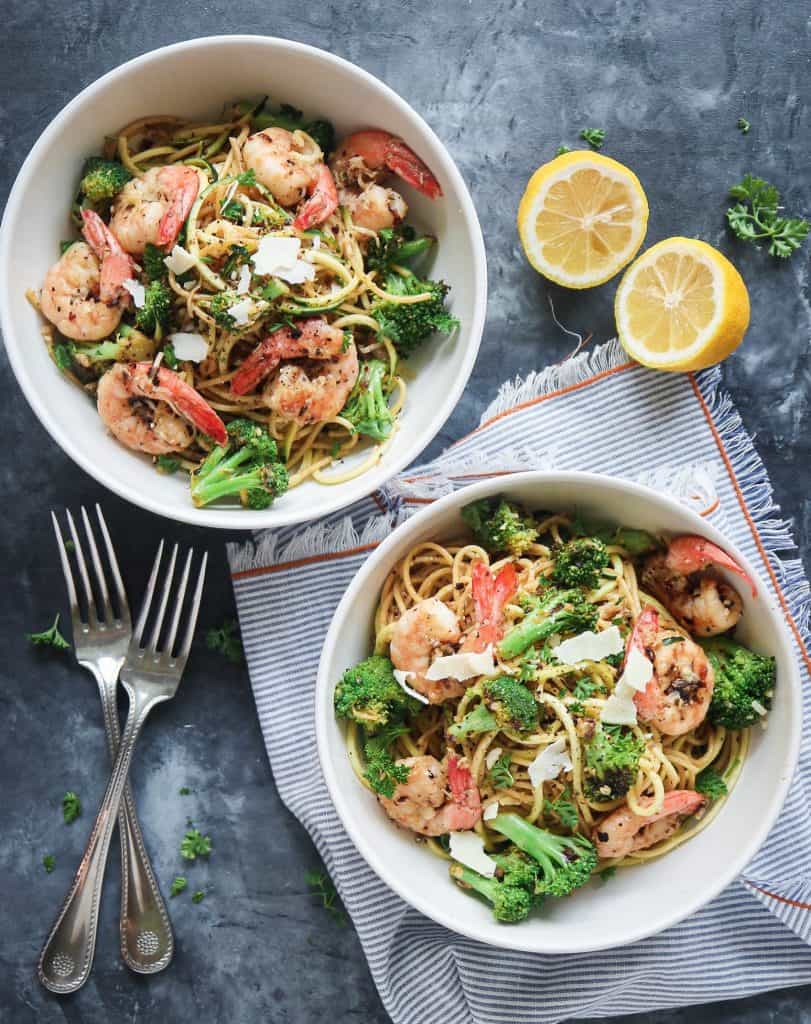 Spicy Shrimp Zucchini Noodle & Spaghetti Bowl