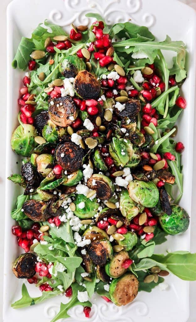 Charred Brussels sprouts, Pomegranate, & Goat Cheese Salad