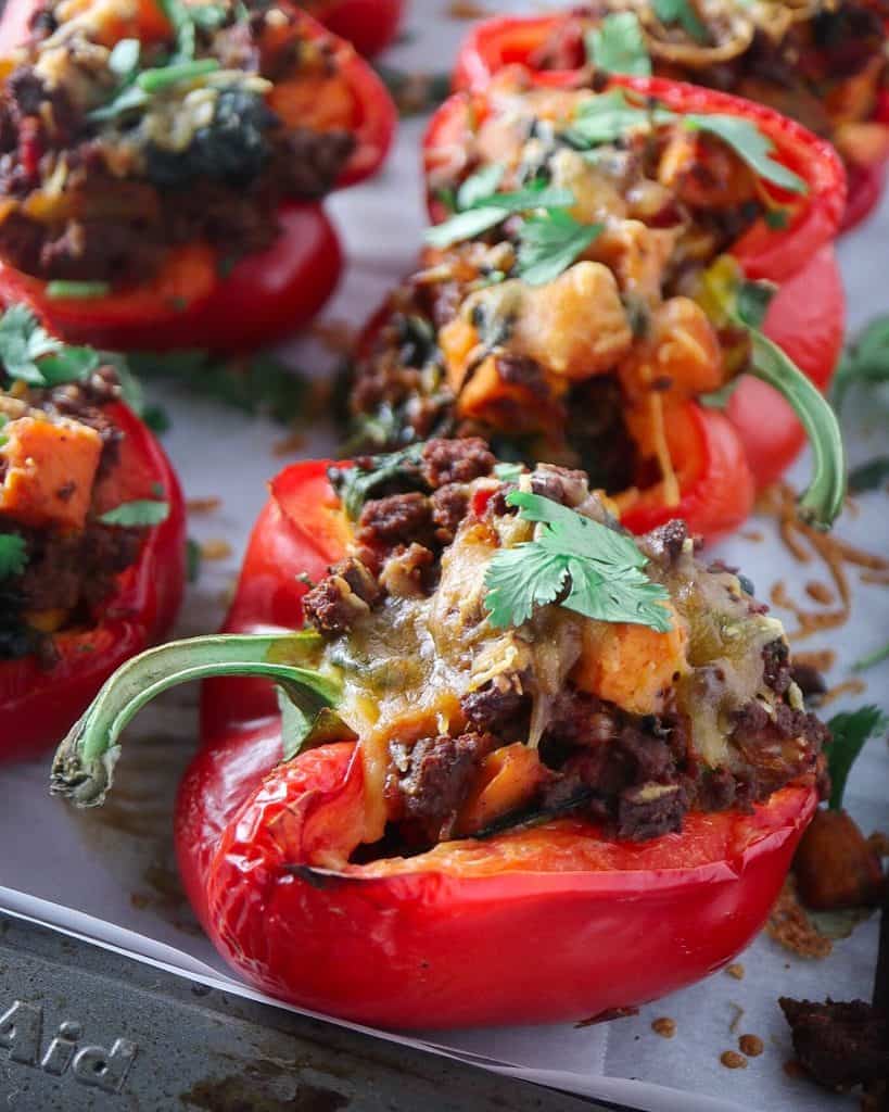 Ground Beef and Sweet Potato Stuffed Bell Peppers