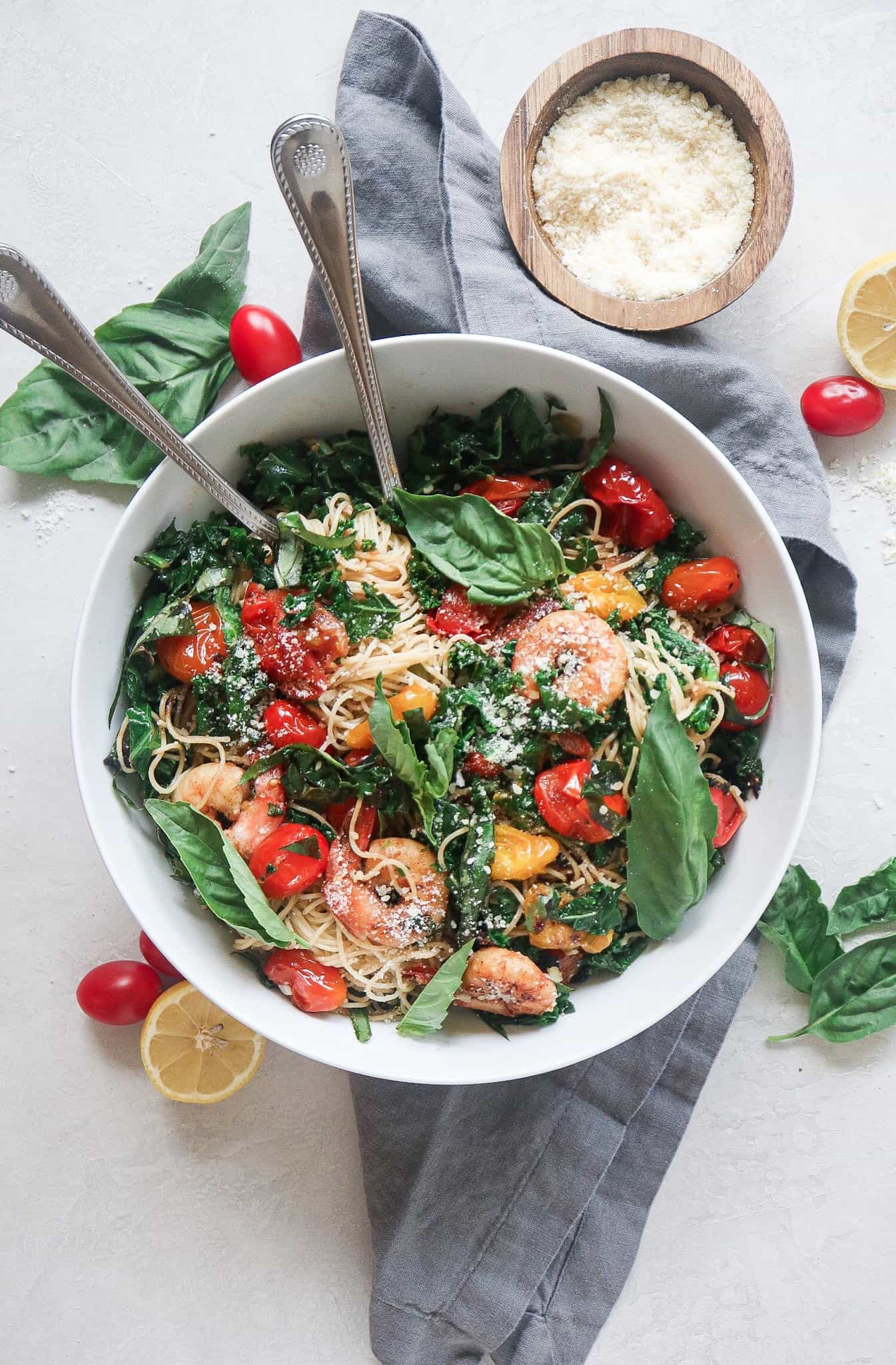 Angel Hair with Spicy Shrimp and Kale