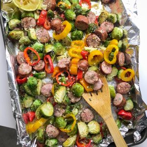 Healthy 30 minute Sheetpan Chicken Sausage and Veggies