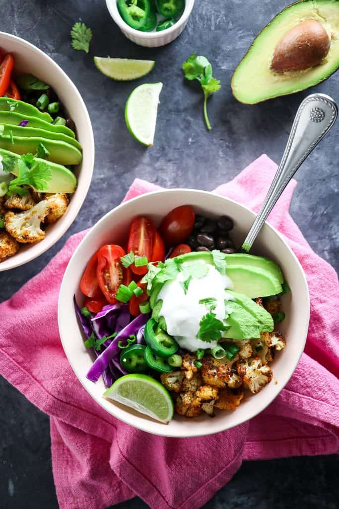 30 minute Roasted Cauliflower Taco Bowls
