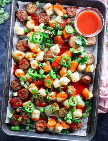 Sheetpan Buffalo Cauliflower Gnocchi & Chicken Sausage