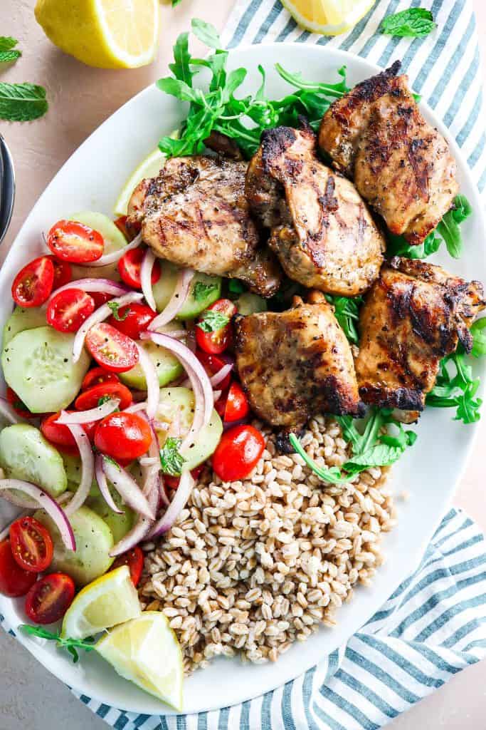 Grilled Chicken Thighs with Tomato-Cucumber Salad