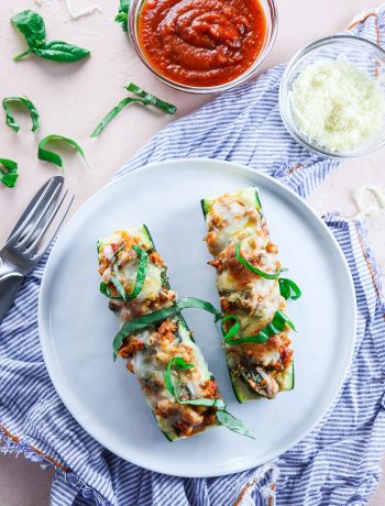 5 Ingredient Chicken Parmesan Zucchini Boats