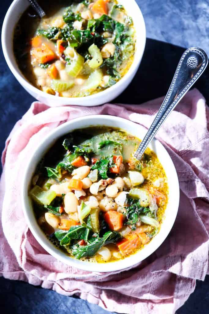 Creamy White Bean Soup with Kale and Pancetta Tipps in the Kitch