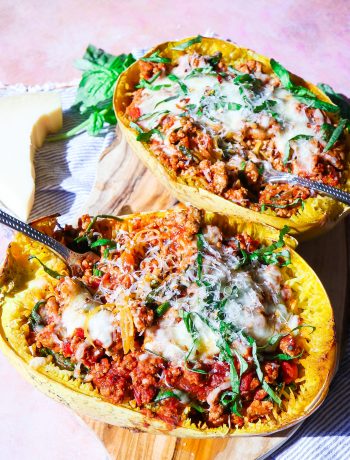 5 Ingredient Spaghetti Squash Boats with Easy Meat Sauce