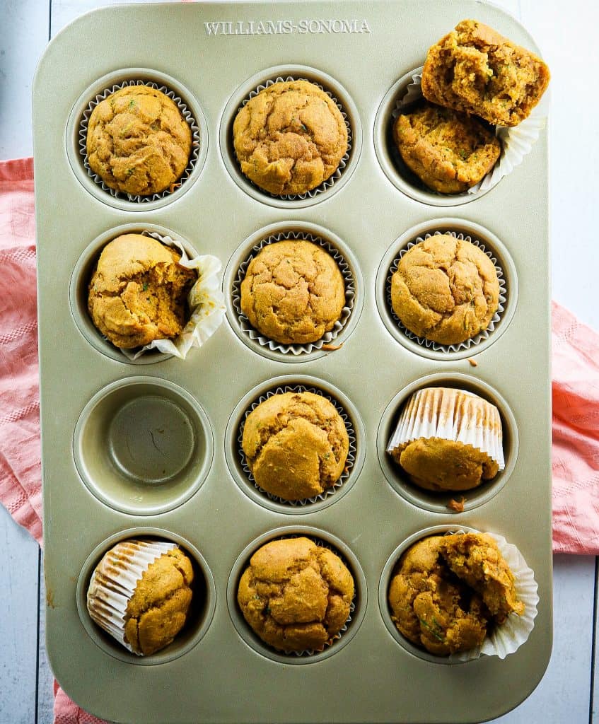 muffin tins with pumpkin zucchini muffins 