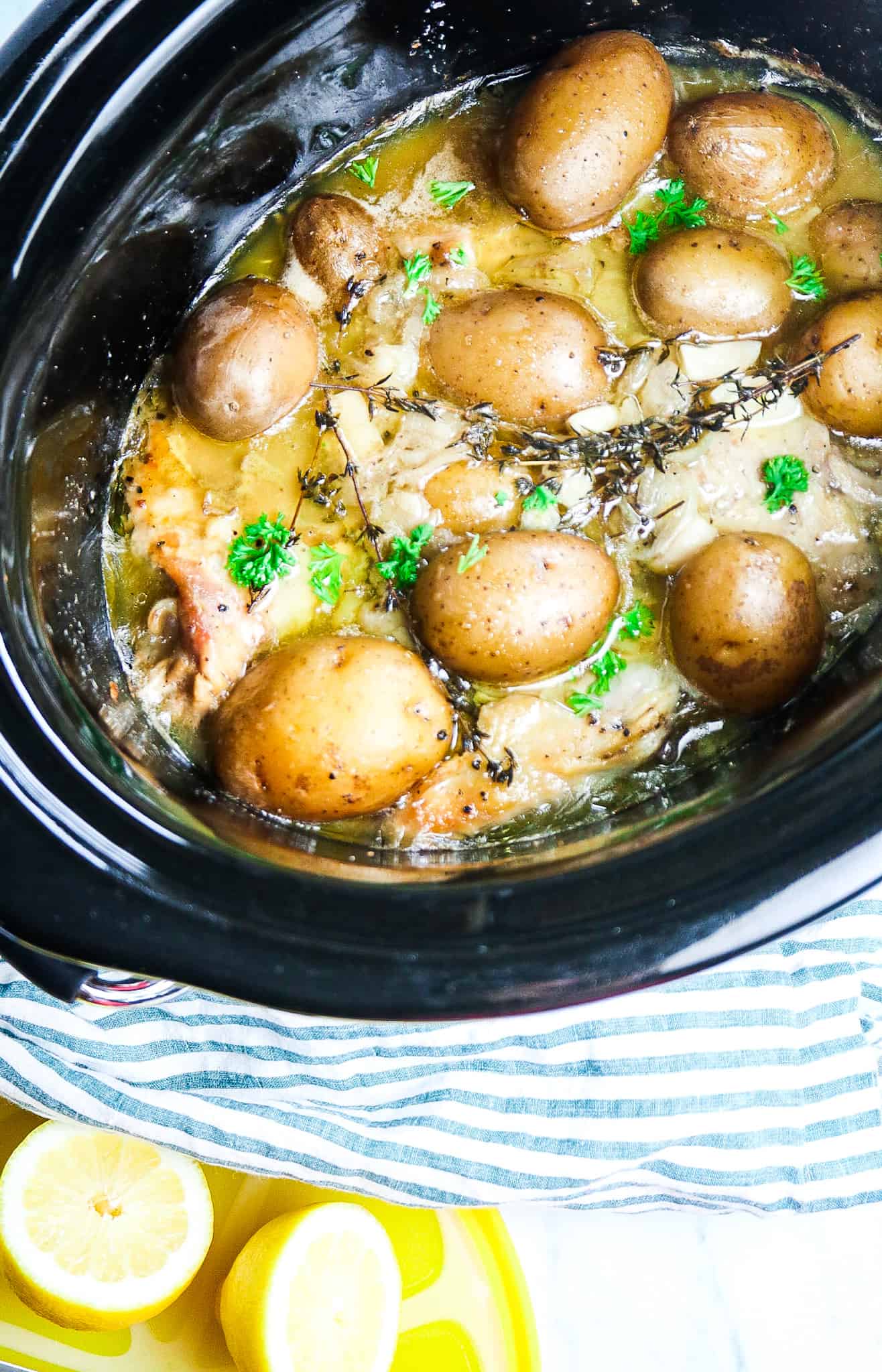 Crock Pot Chicken Thighs and Potatoes - Tipps in the Kitch