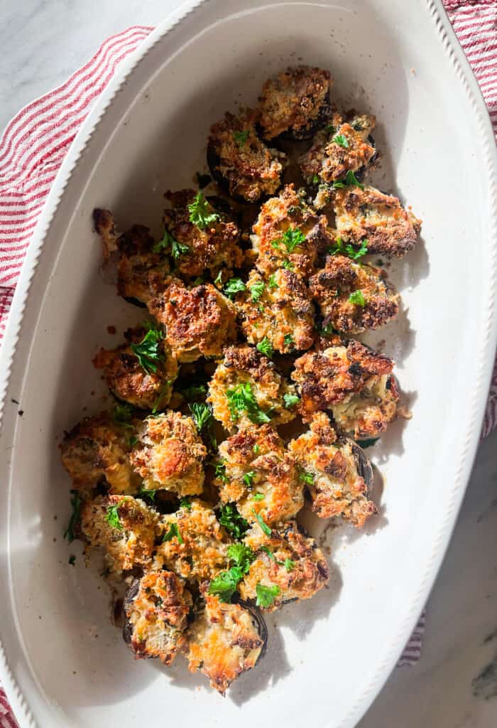 creamy stuffed Boursin mushrooms with bacon and parsley 
