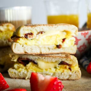 bacon gouda breakfast sandwiches on English muffins