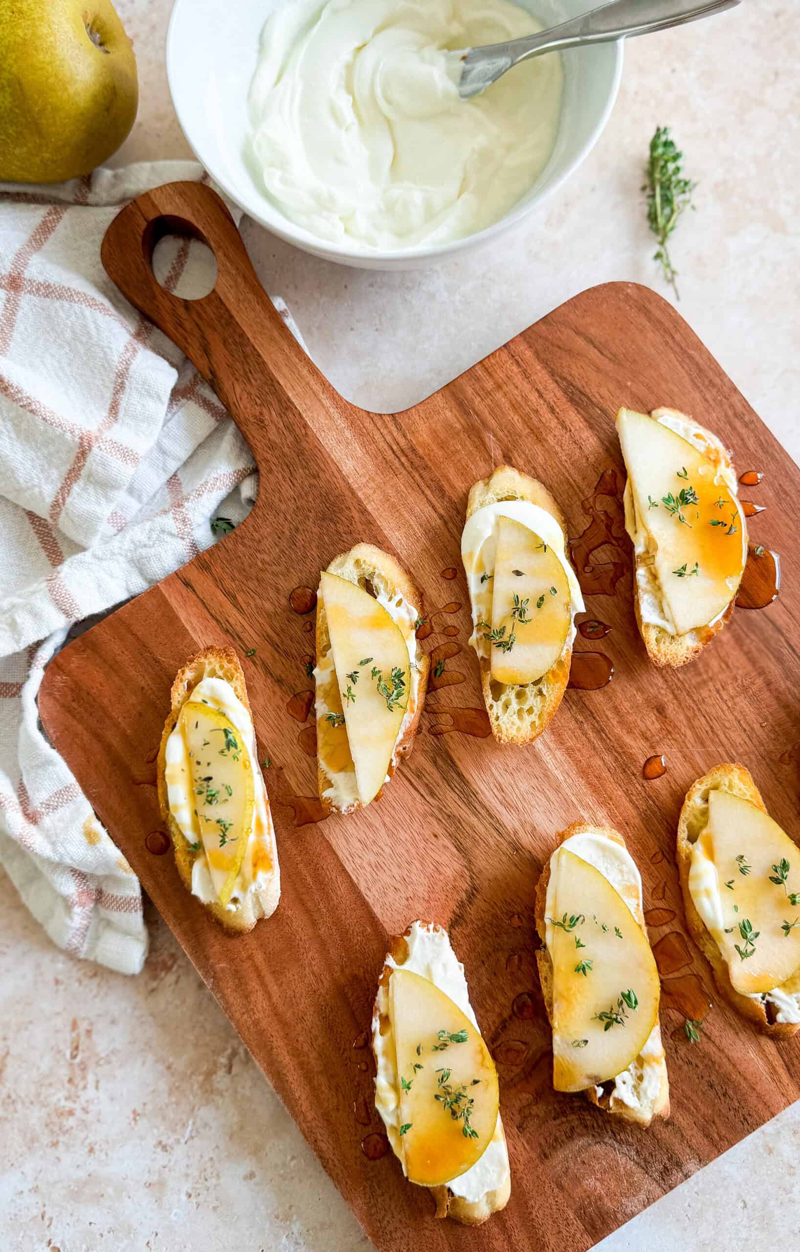 Whipped Ricotta Crostini with Pear Honey and Thyme Tipps in the Kitch