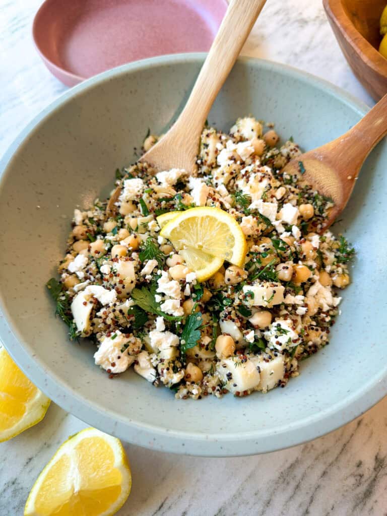 quinoa chickpea feta salad with lemon fresh dill and parsley 