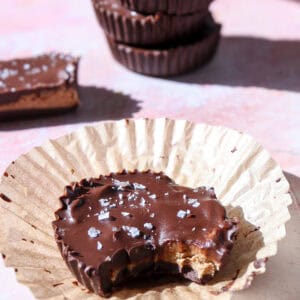 dark chocolate almond butter cups with sea salt and protein