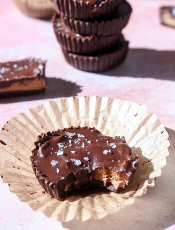dark chocolate almond butter cups with sea salt and protein