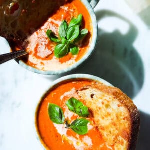 copycat Nordstrom cafe bazille roma tomato soup with basil and cheese bread
