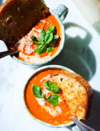 copycat Nordstrom cafe bazille roma tomato soup with basil and cheese bread